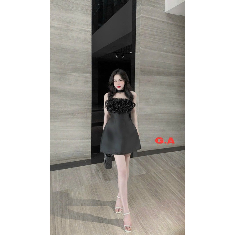 Đầm Ống Cúp Nơ Ngực Dáng Xoè Tầng Nâu Chất For Mềm Chất liệu - Foh Mềm