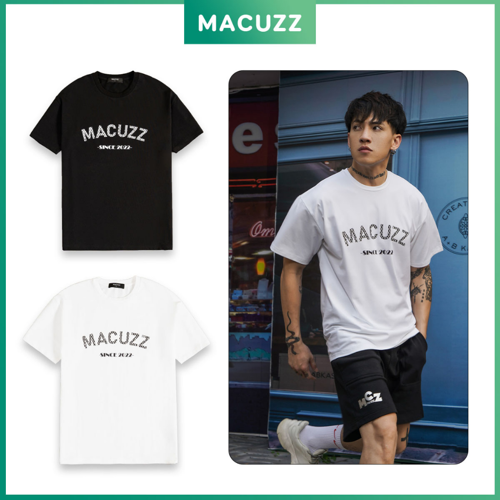 Áo phông unisex tay lỡ cao cấp Premium Macuzz cotton cổ tròn 2 màu đen trắng, áo thun form oversize MTS008-012302