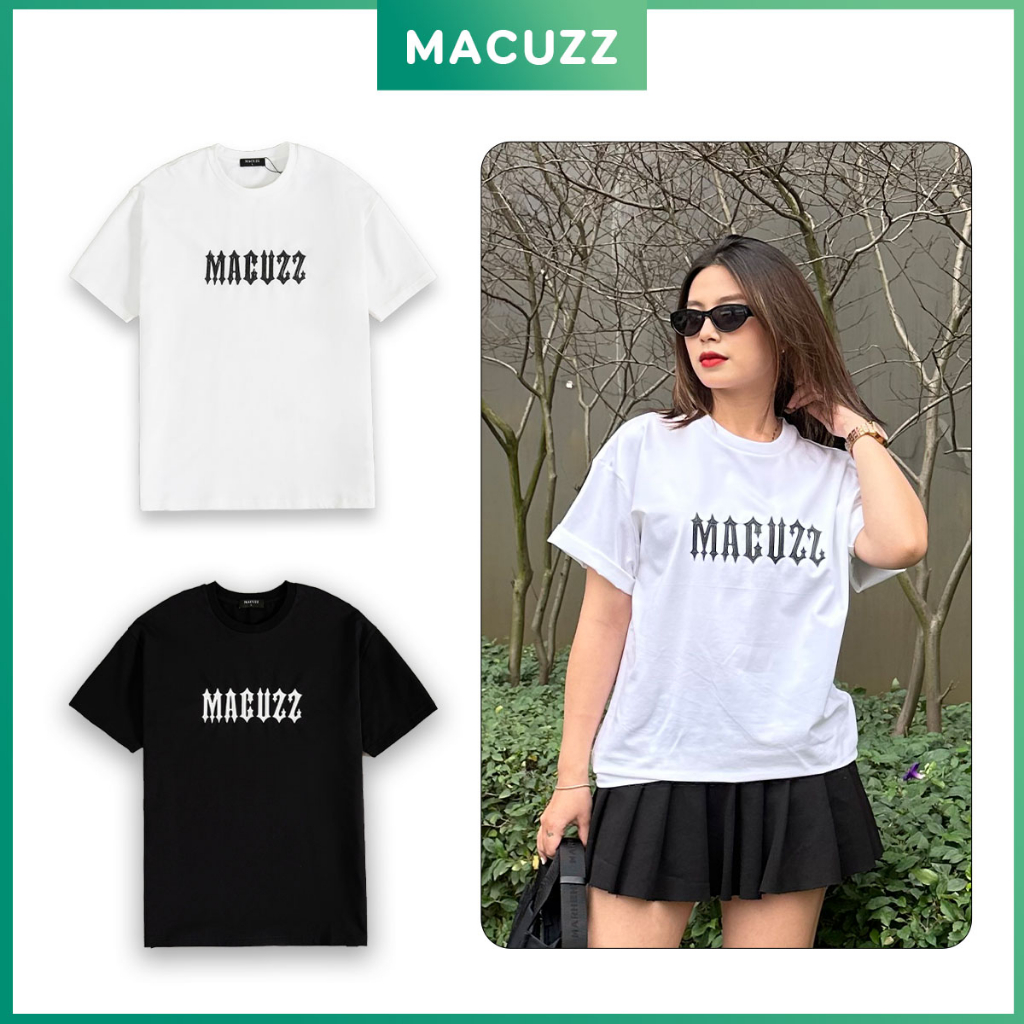 Áo phông unisex tay lỡ cao cấp Embossed Macuzz cotton cổ tròn 2 màu đen trắng, áo thun form oversize MTS011-012301