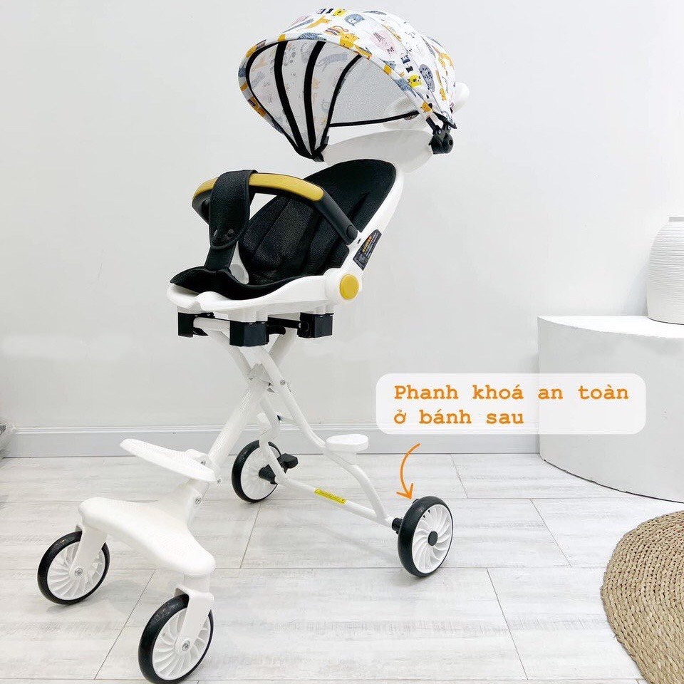 Xe đẩy gấp gọn , xe đẩy 2 chiều 3 tư thế nằm, ngả, ngồi có đệm + mái full phụ kiện M8