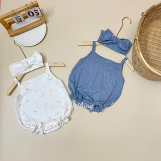 Body 2 dây cotton xuất Hàn kèm turban mát mịn cho bé