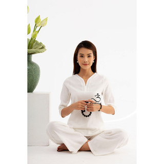 Quần Áo Ngồi Thiền Yoga, Đi Lễ Chùa Cao Cấp, Cắt May Thủ Công ZAMBALA - Tâm Tường - Cổ Cánh Hạc