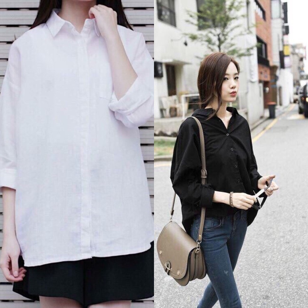 Áo sơ mi vải cotton lụa mịn kiểu dáng rộng unisex - ALSODO