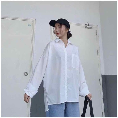 Áo sơ mi vải cotton lụa mịn kiểu dáng rộng unisex - ALSODO