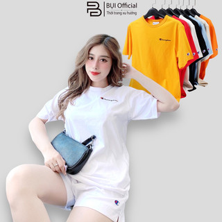 Áo thun NỮ tay lỡ, Áo phông CHAMPION Nam Nữ form rộng hàng cao cấp - BỤI STORE [Champion Logo Basic]