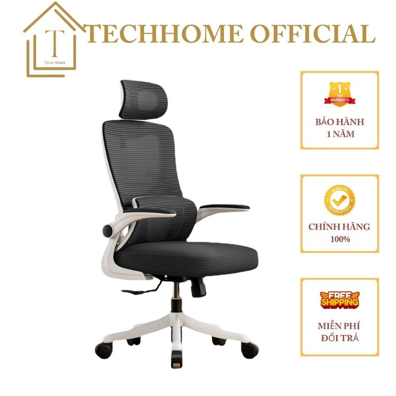 Ghế Xoay Văn Phòng Công Thái Học TECH HOME Tay Gập Thông Minh Lưng Lưới Chân Nhựa PP Chắc Chắn