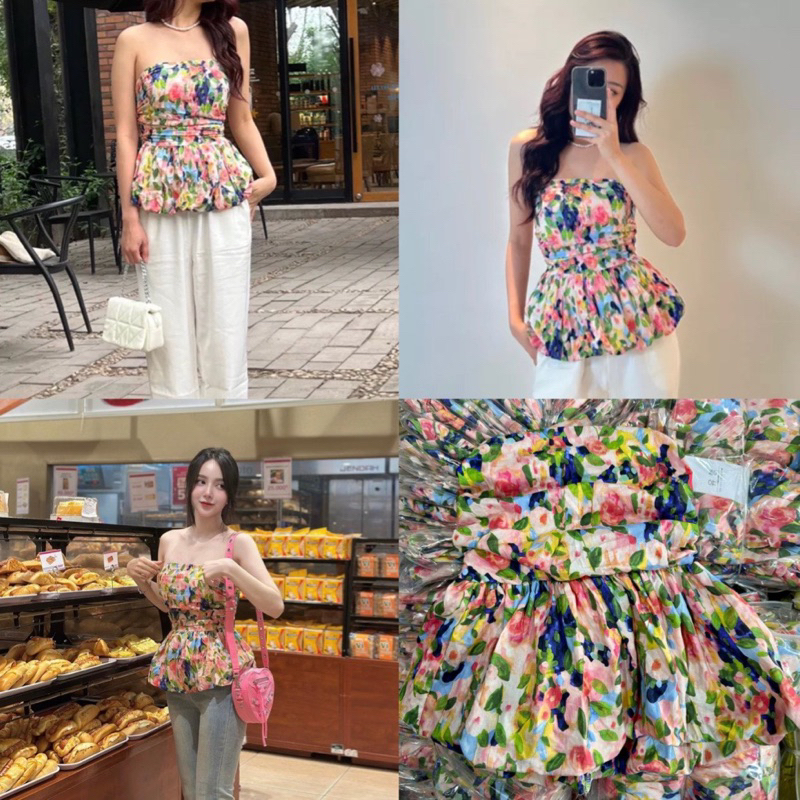 Áo thô quây hoa phồng ôm eo mới