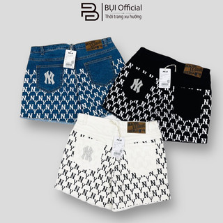 Quần short jean nữ mlb hoạ tiết ny monogram, chất jean denim, dày dặn, cao cấp