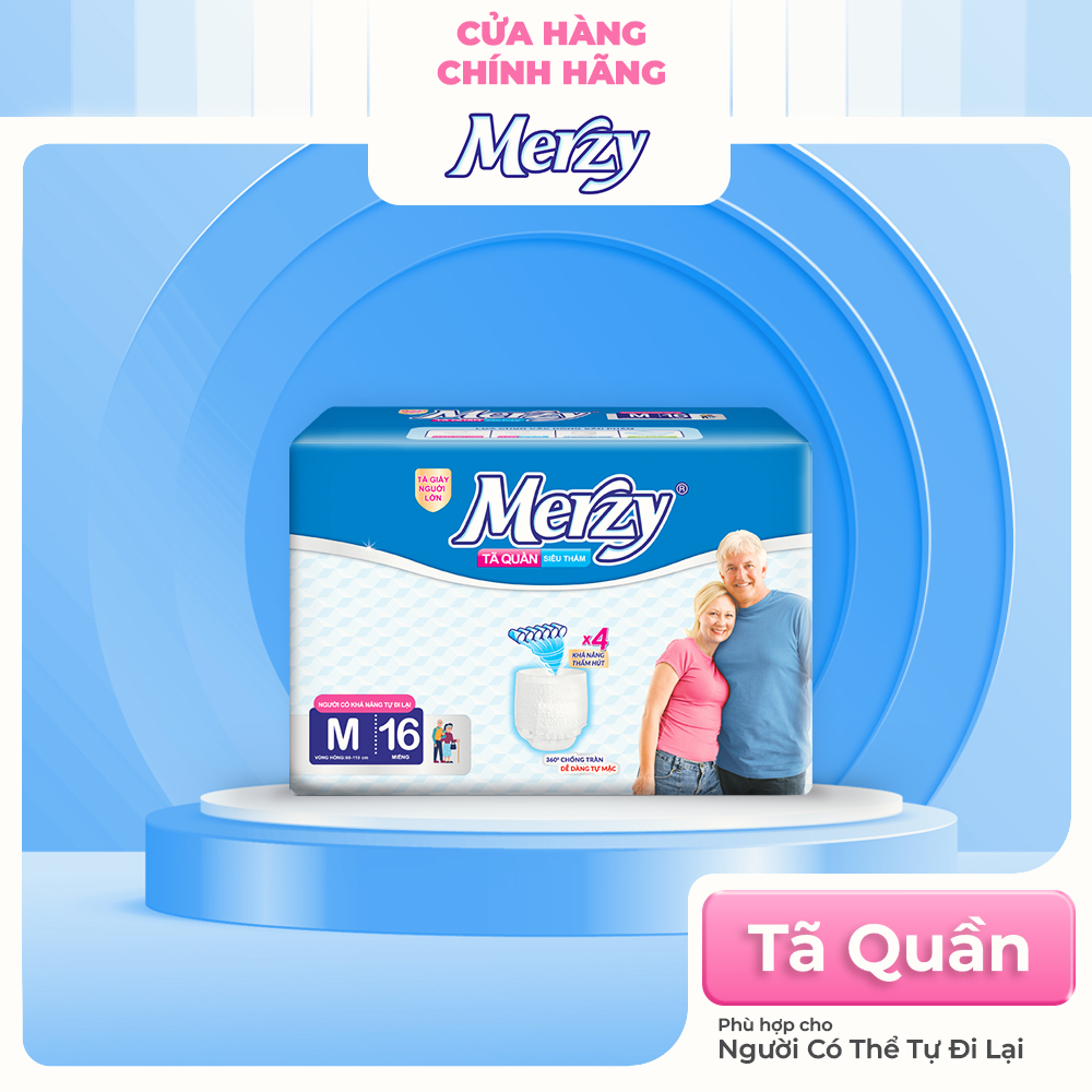 Tã Bỉm Quần Người Lớn Merzy Siêu Thấm, Khô Thoáng gói nhỏ M8/L7/XL6, gói lớn M16/L14