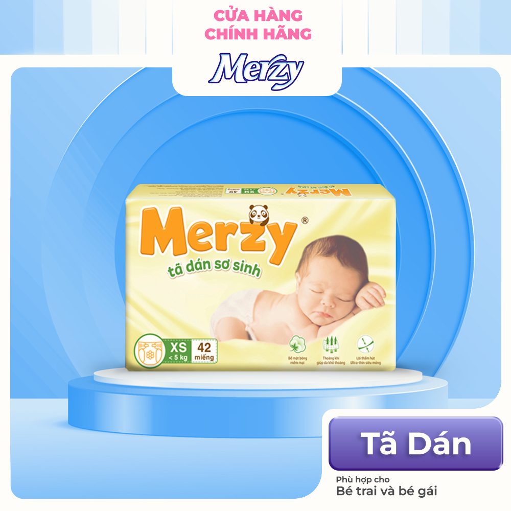 Tã dán sơ sinh Merzy ngon giấc, khô thoáng XS 42 miếng