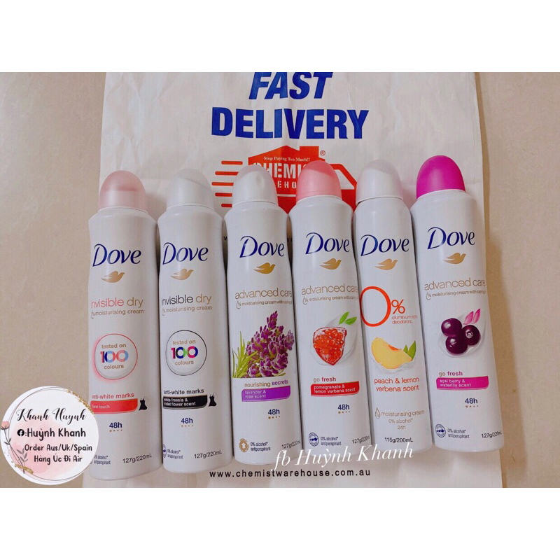 Xịt khử mùi nữ Dove khô thoáng vùng da dưới cánh tay 220ml của Úc