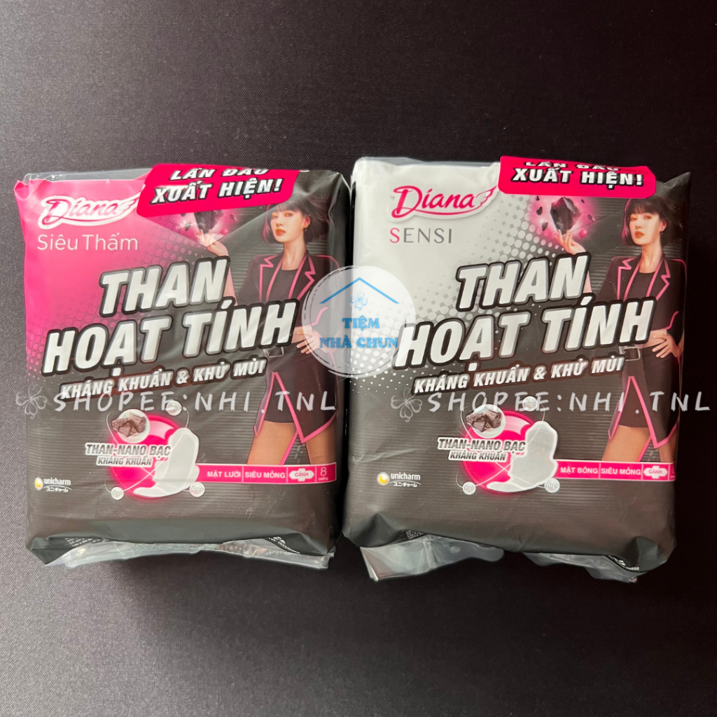-   - GÓI 8 MIẾNG 23CM - Băng Vệ Sinh Diana Than Hoạt Tính Nano Bạc Mặt Bông / Mặt Lưới - NHI.TNL