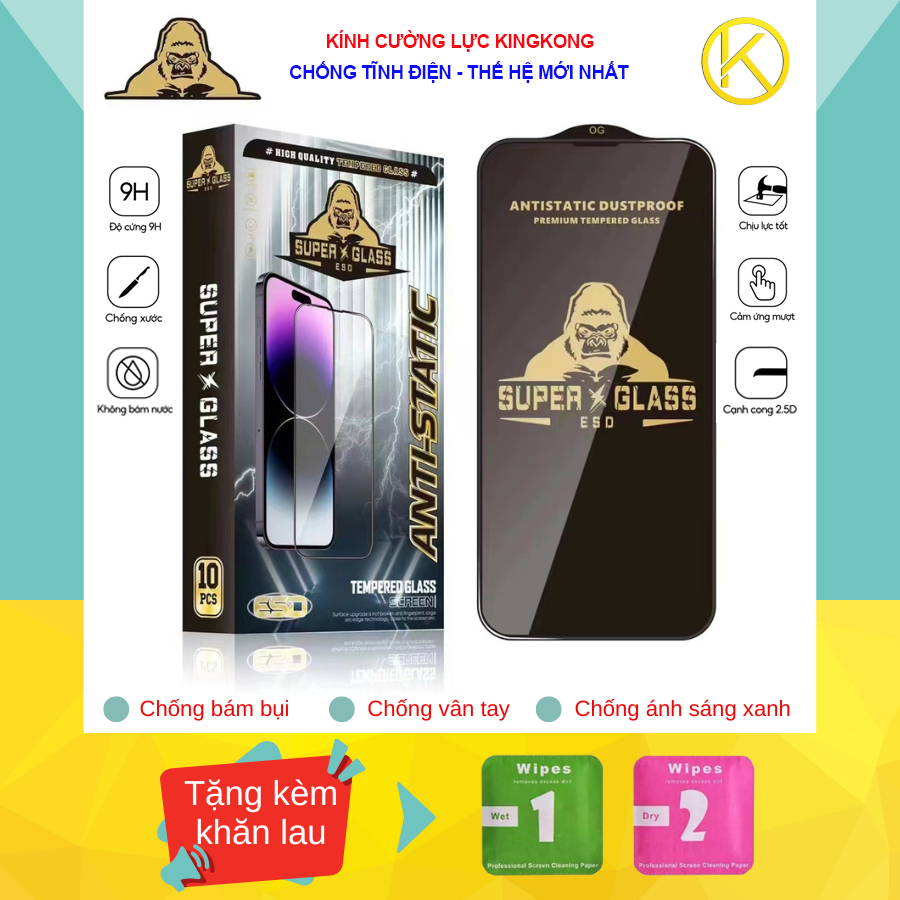Kính Cường Lực KingKong tkStore68 Chống Tĩnh Điện Cho Iphone Xr/11/X/Xs/11Pro/XsMax/11ProMax-12/12Pro-13/13Pro-14/14Pro
