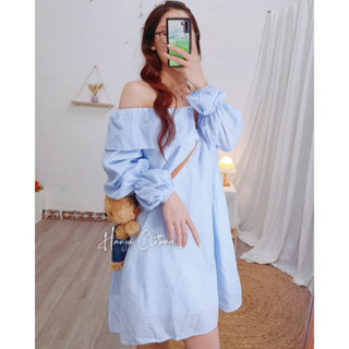 [Ảnh thật+Clip] Đầm Váy Nữ Trễ Vai Bèo Ngực Dài Tay Kẻ Caro Nhỏ 2 Lớp Chất Xốp Mềm - Hanju