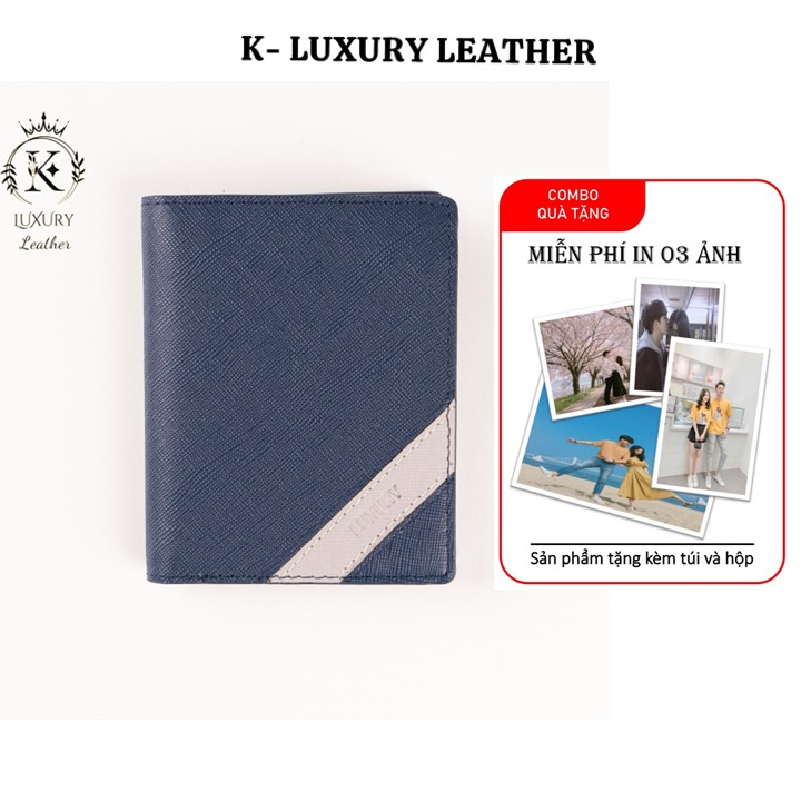 K LUXURY LEATHER- Ví Nam Da Thật Saffiano Cao Cấp Nhỏ Gọn Dáng Đứng 𝐋𝐎𝐀̣𝐈 𝟏 Tặng Hộp Túi Bảo Hành 12 Mã KT006