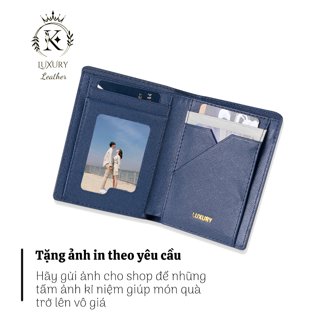 K LUXURY LEATHER- Ví Nam Da Thật Saffiano Cao Cấp Nhỏ Gọn Dáng Đứng 𝐋𝐎𝐀̣𝐈 𝟏 Tặng Hộp Túi Bảo Hành 12 Mã KT006