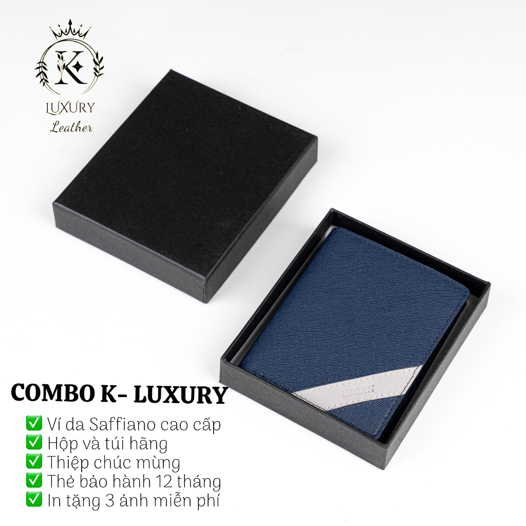 K LUXURY LEATHER- Ví Nam Da Thật Saffiano Cao Cấp Nhỏ Gọn Dáng Đứng 𝐋𝐎𝐀̣𝐈 𝟏 Tặng Hộp Túi Bảo Hành 12 Mã KT006
