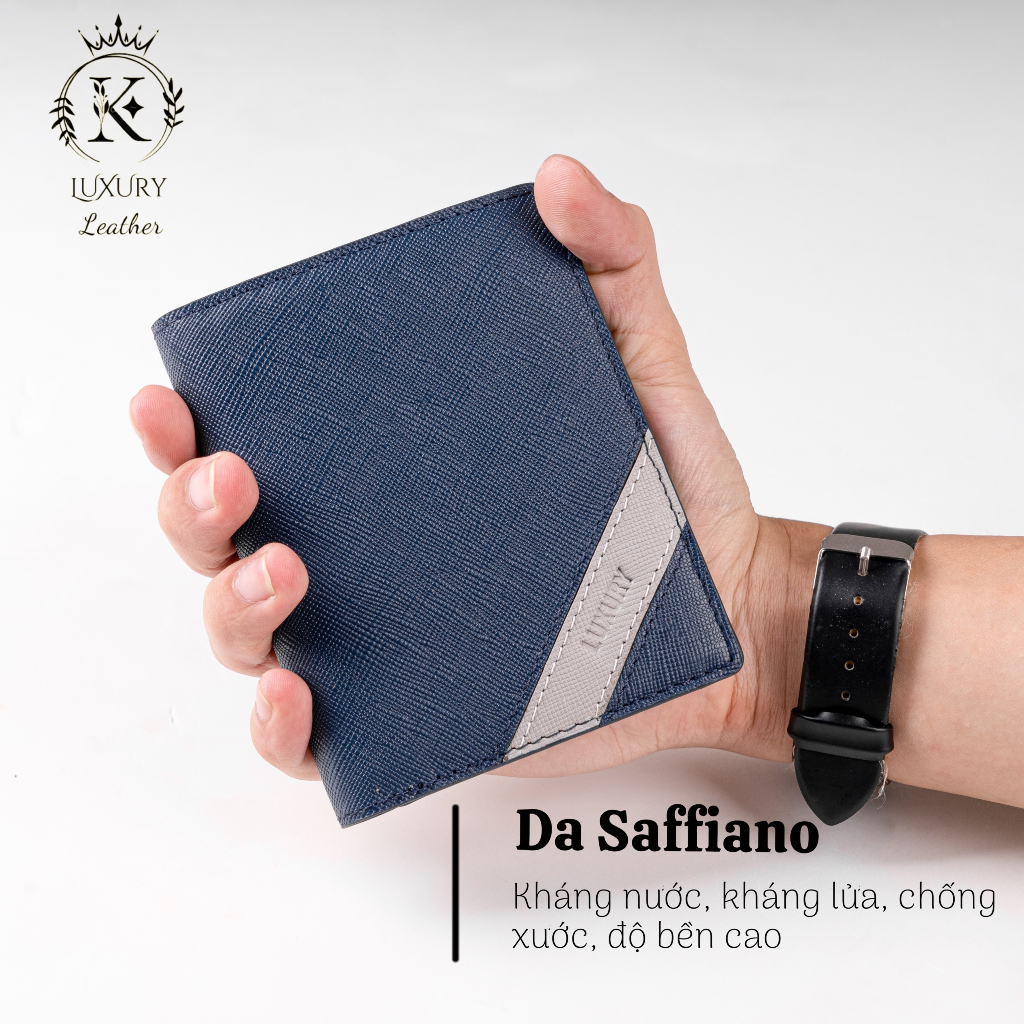K LUXURY LEATHER- Ví Nam Da Thật Saffiano Cao Cấp Nhỏ Gọn Dáng Đứng 𝐋𝐎𝐀̣𝐈 𝟏 Tặng Hộp Túi Bảo Hành 12 Mã KT006