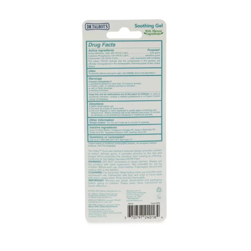 Gel và miếng ngậm nướu cho trẻ mọc răng Dr. Talbot's Soothing Gel and Gum-eez Teether for Teething Infants