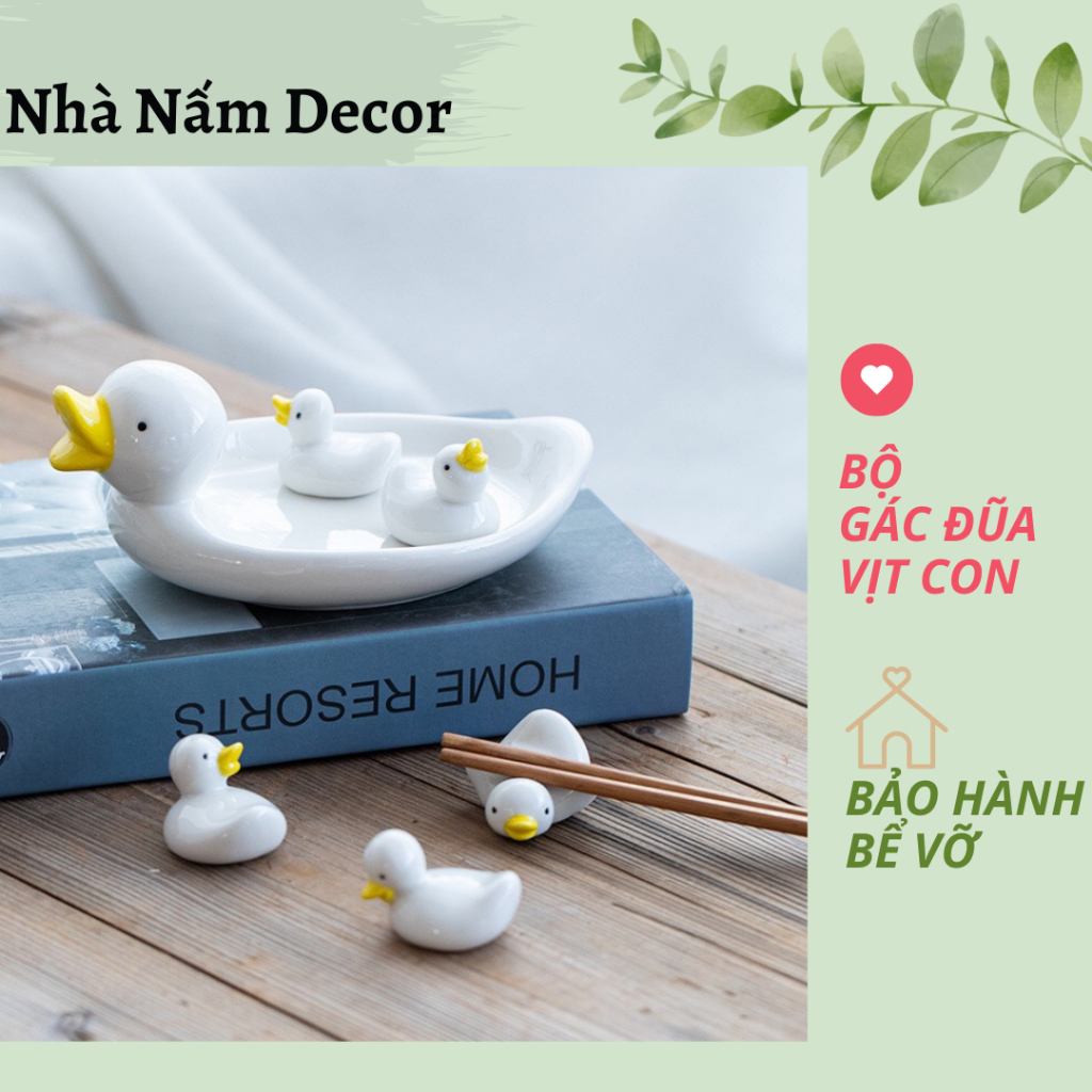 Bộ gác đũa Vịt sứ dẹt (bộ khay kèm 5 gác đũa)