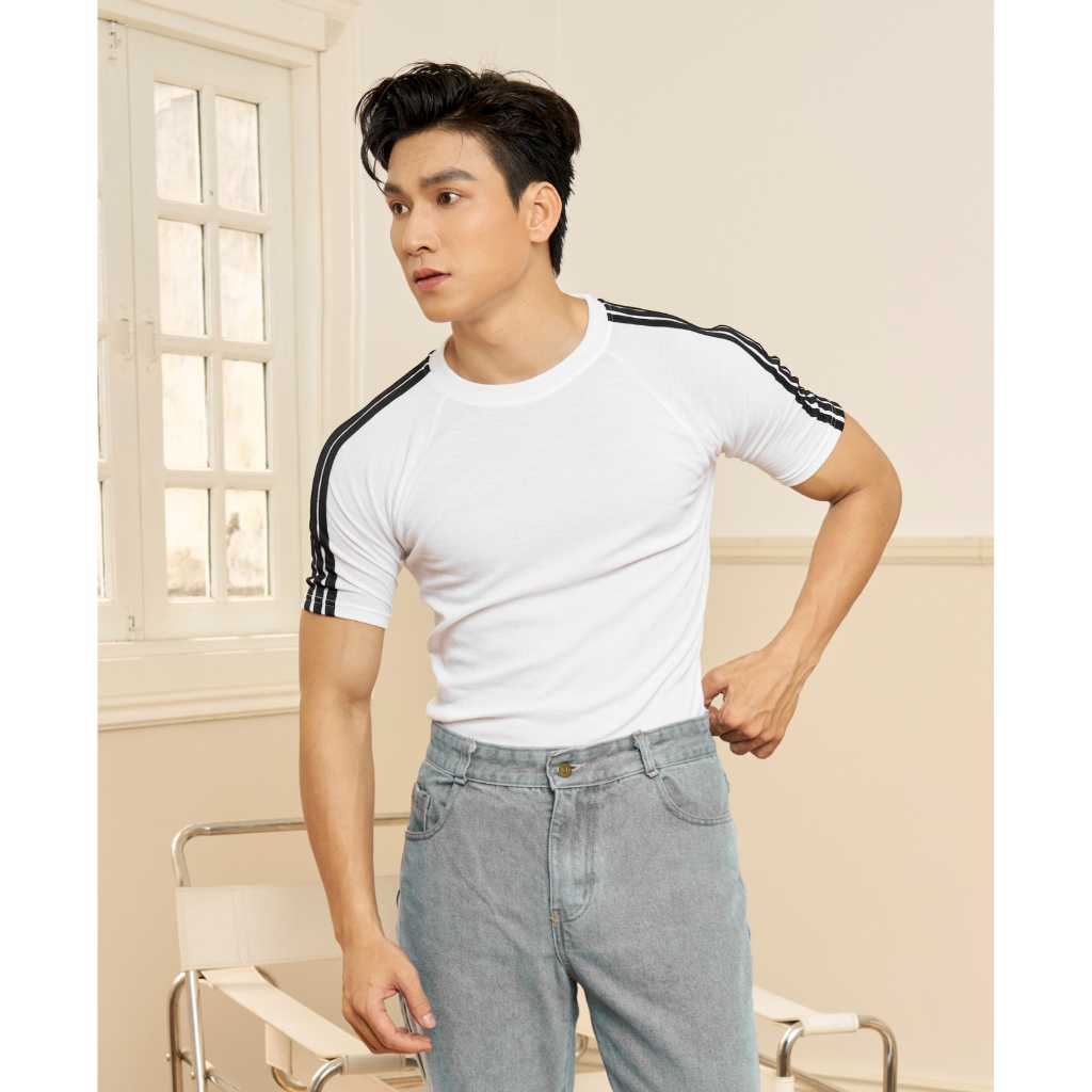 Áo Thun Nam Cổ Tròn Raglan Phối Ba Sọc Form Body Cotton Thun Tăm Gân Thương Hiệu MrTwins®