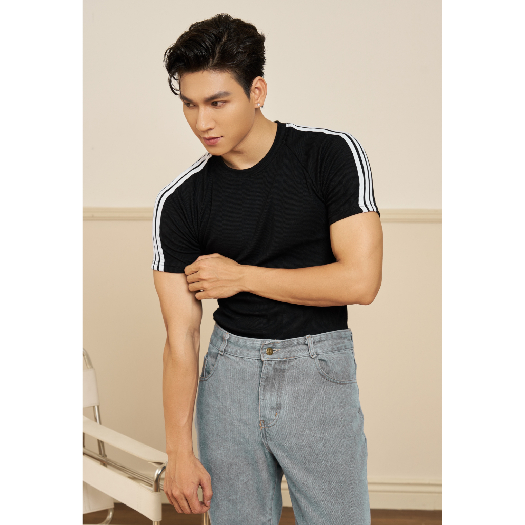 Áo Thun Nam Cổ Tròn Raglan Phối Ba Sọc Form Body Cotton Thun Tăm Gân Thương Hiệu MrTwins®