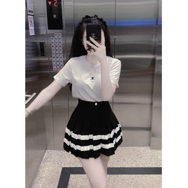 Set váy kiểu xếp li phối viền bèo siêu dễ thương ( ảnh thật trải sàn )