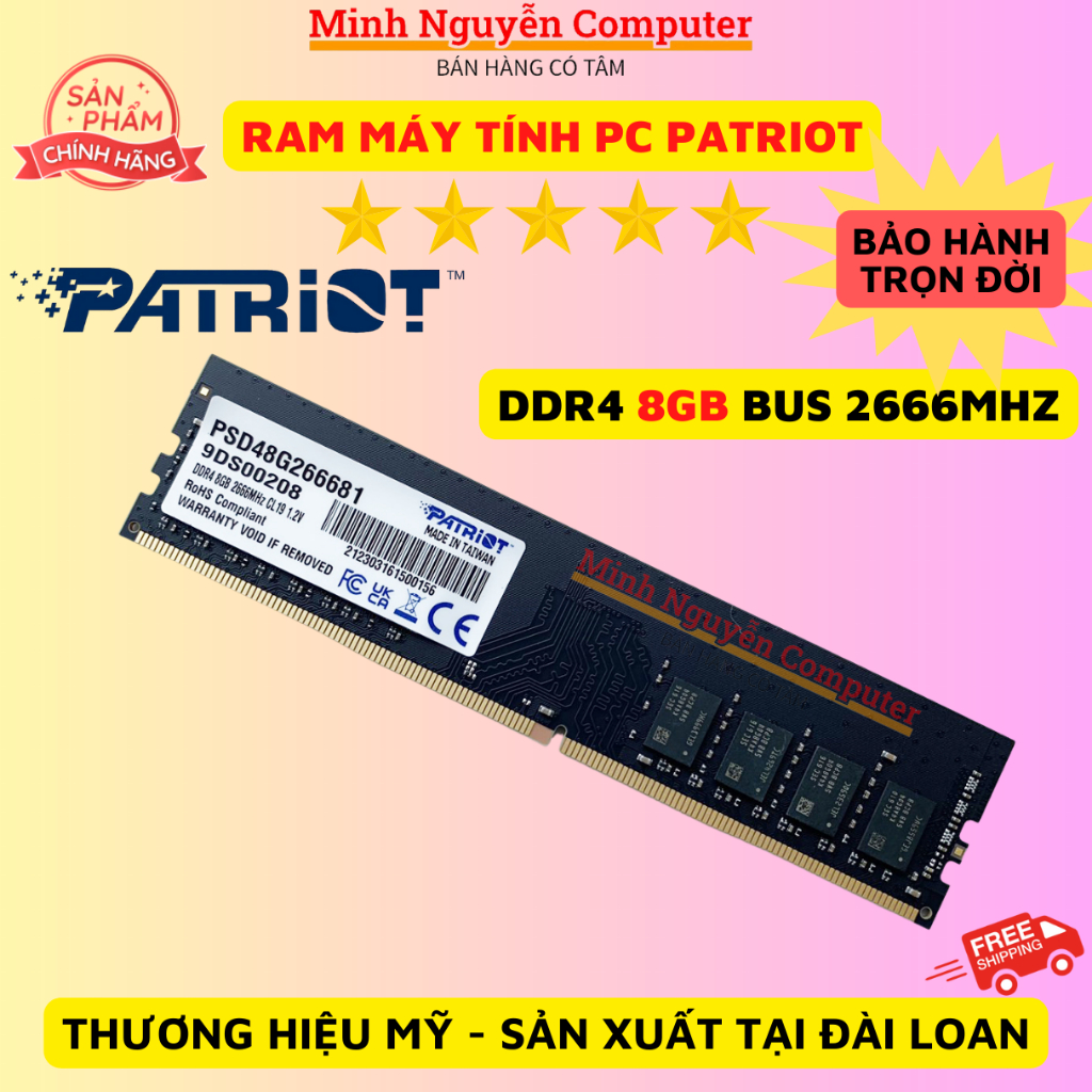 Ram DDR4 8GB/16GB Bus 2666MHz PATRIOT dùng cho máy tính bàn PC, New 100% - Chính hãng - Bảo hành trọng đời