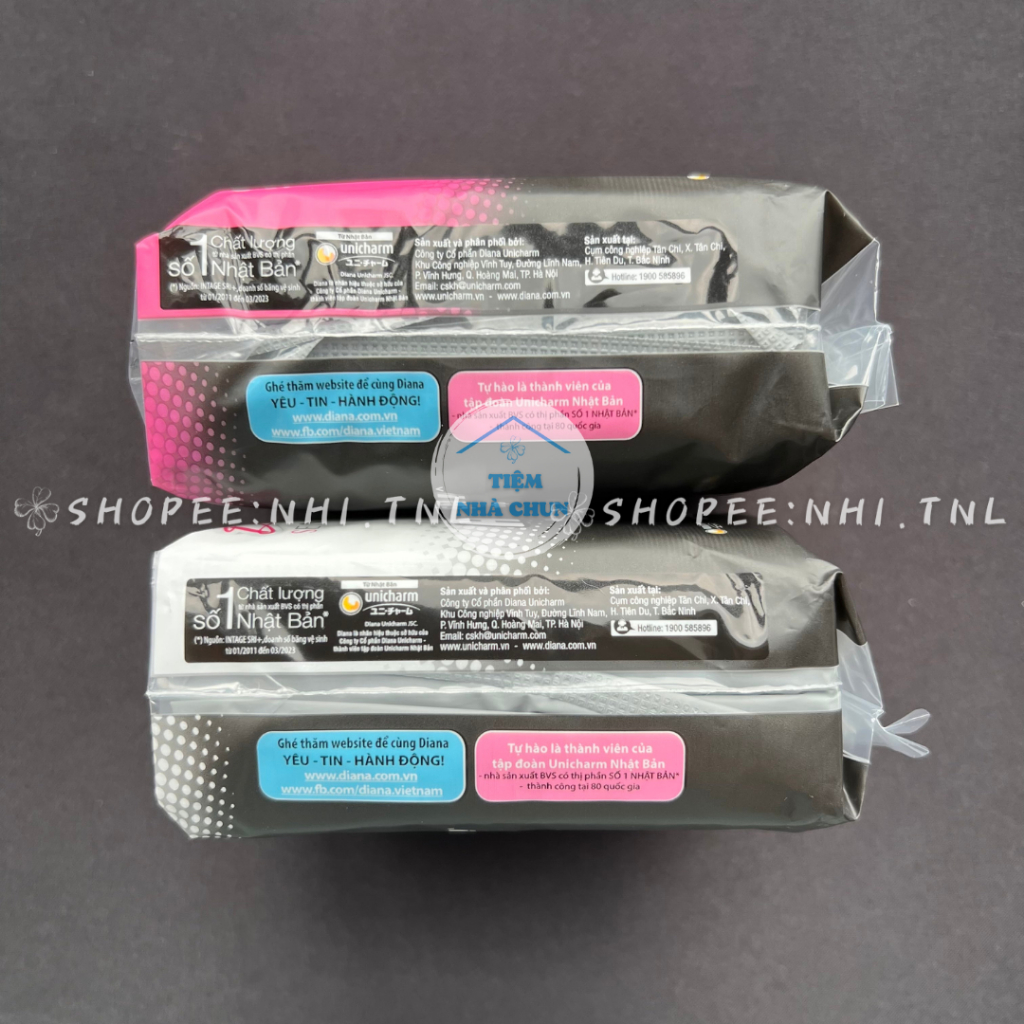 CHE TÊN  -  LỐC 6 GÓI 8 MIẾNG 23CM - Băng Vệ Sinh Diana Than Hoạt Tính Nano Bạc Mặt Bông / Mặt Lưới - NHI.TNL