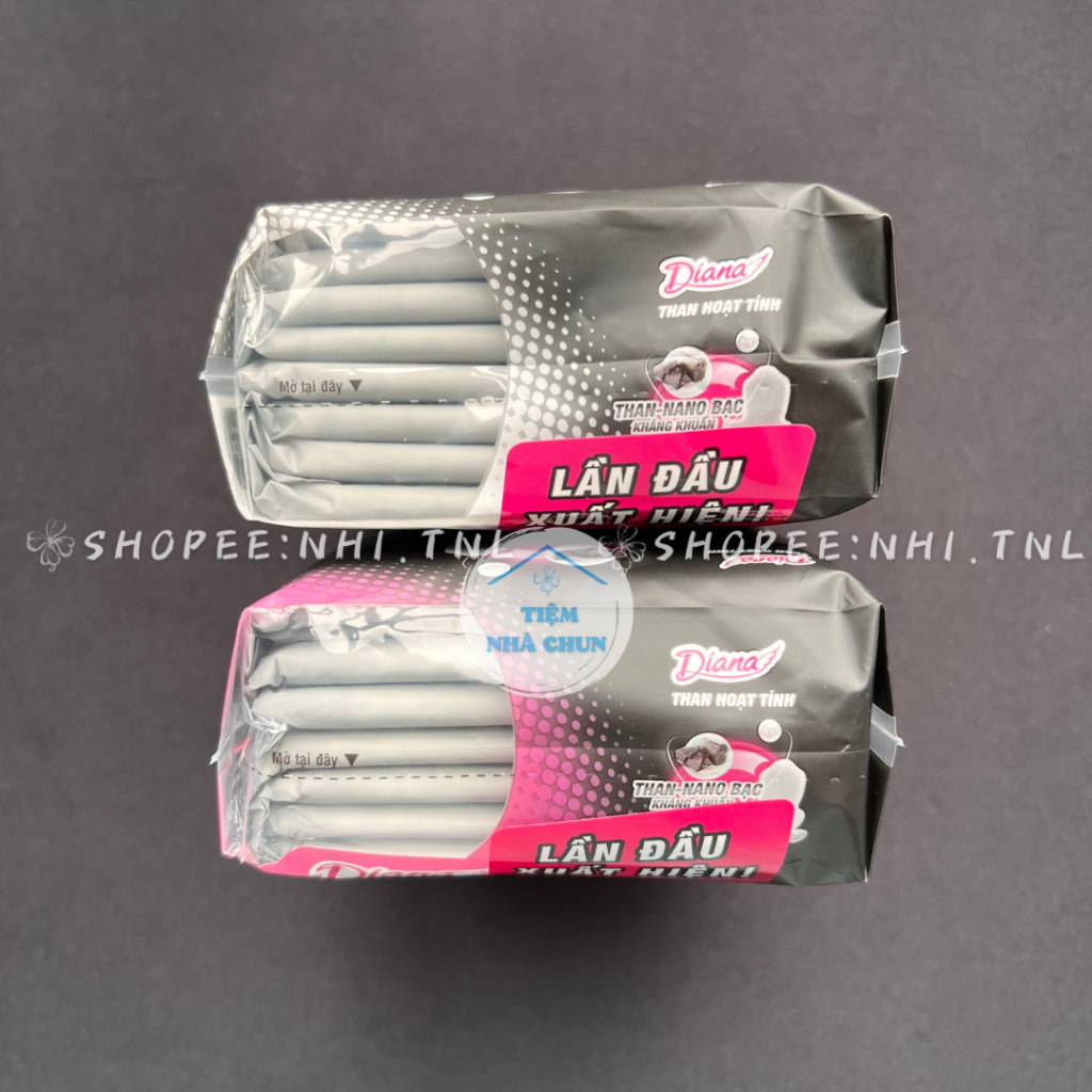 CHE TÊN  -  LỐC 6 GÓI 8 MIẾNG 23CM - Băng Vệ Sinh Diana Than Hoạt Tính Nano Bạc Mặt Bông / Mặt Lưới - NHI.TNL