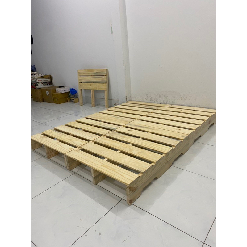 GƯỜNG PALLET GỖ THÔNG DECOR CHÂN CAO 20CM CÓ ĐẦU GIƯỜNG NHƯ HÌNH