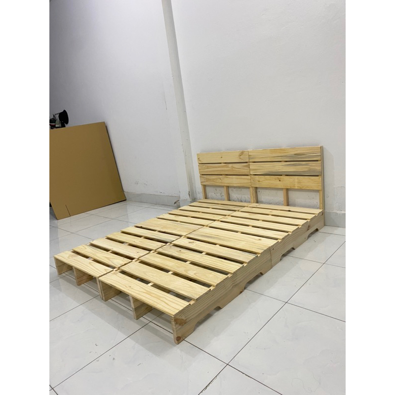 GƯỜNG PALLET GỖ THÔNG DECOR CHÂN CAO 20CM CÓ ĐẦU GIƯỜNG NHƯ HÌNH