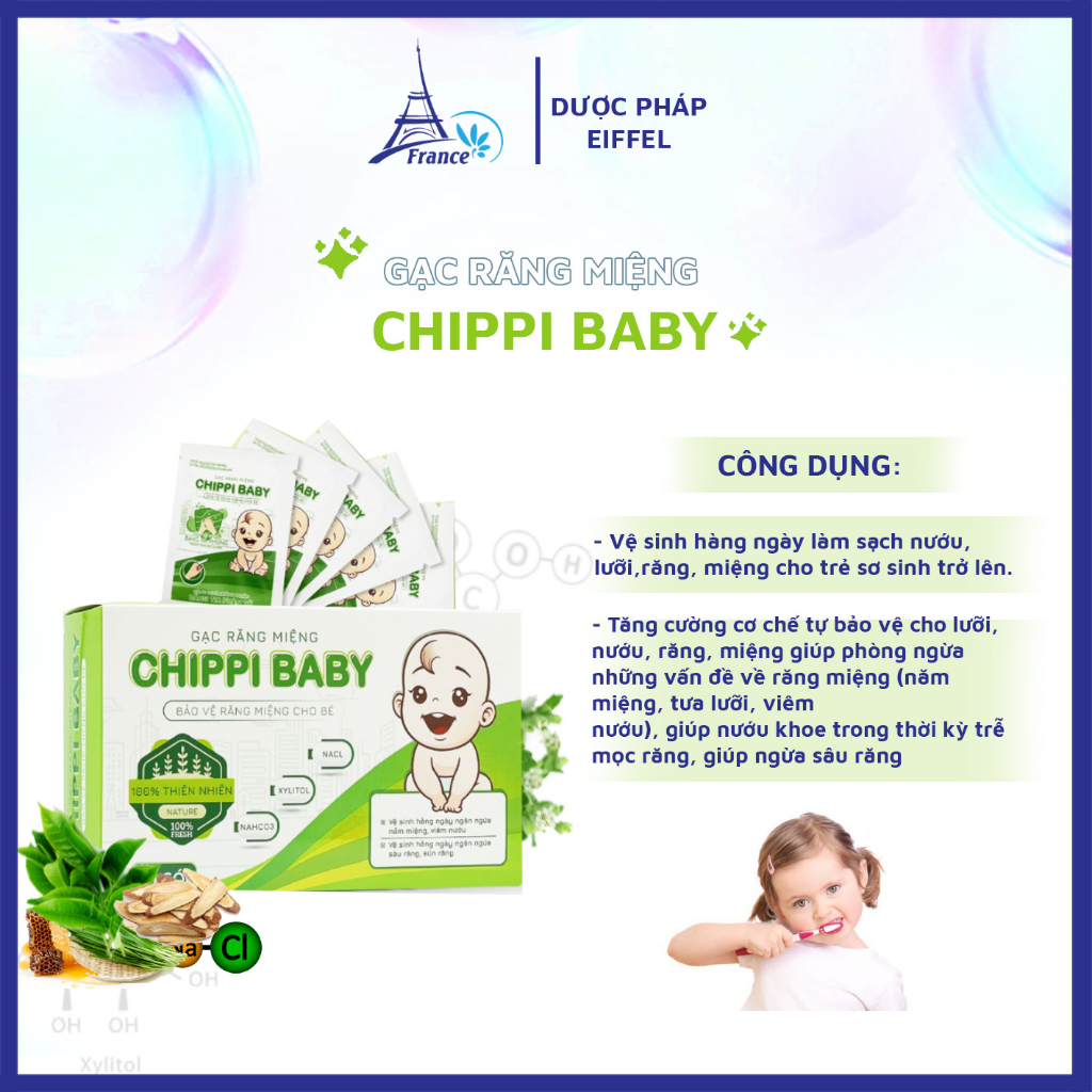 Gạc Răng Miệng Cho Bé Chippi Baby Hộp 30 Gói - Công Nghệ Kháng Khuẩn Tiên Tiến Ngăn Ngừa Sâu Răng Sún Răng