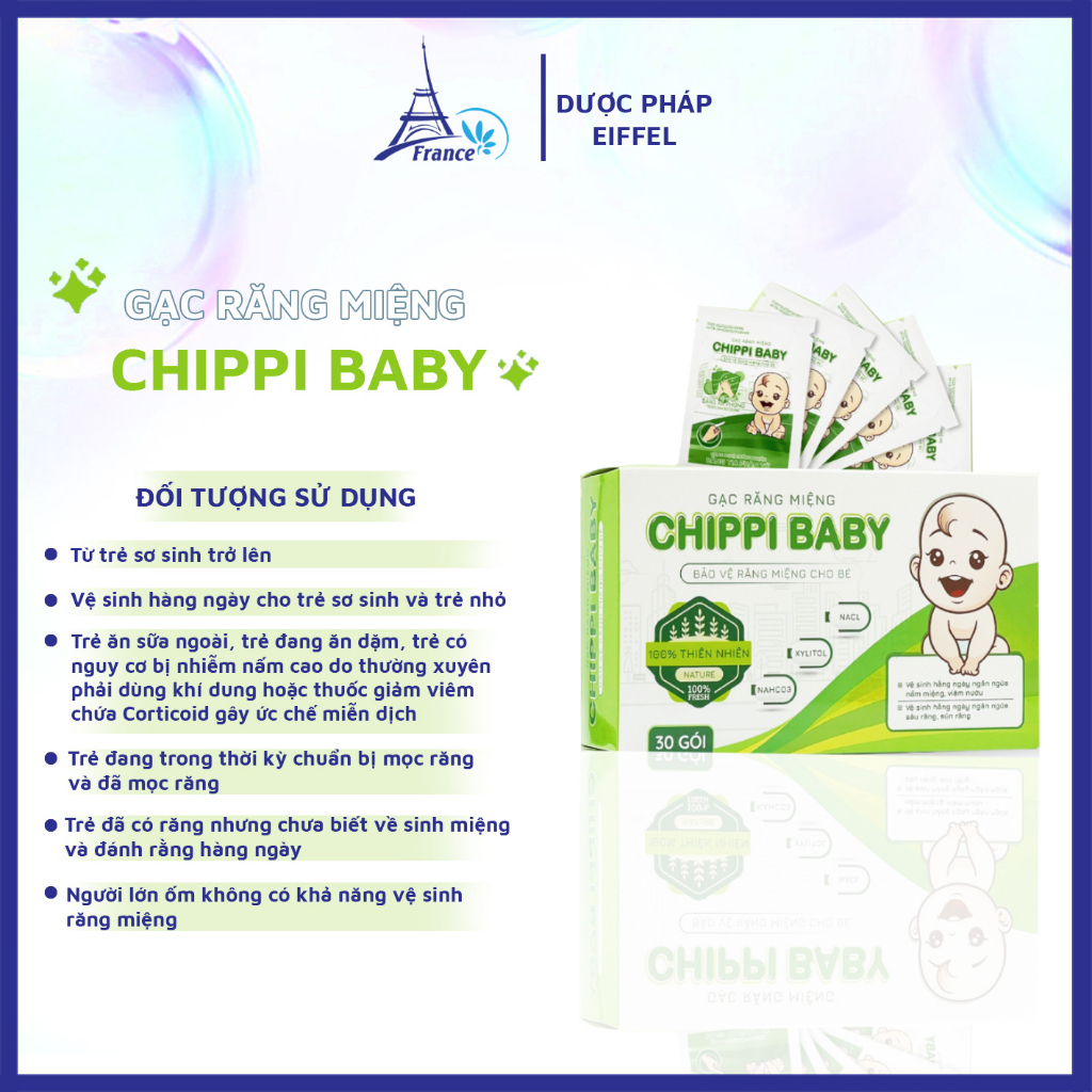 Gạc Răng Miệng Cho Bé Chippi Baby Hộp 30 Gói - Công Nghệ Kháng Khuẩn Tiên Tiến Ngăn Ngừa Sâu Răng Sún Răng