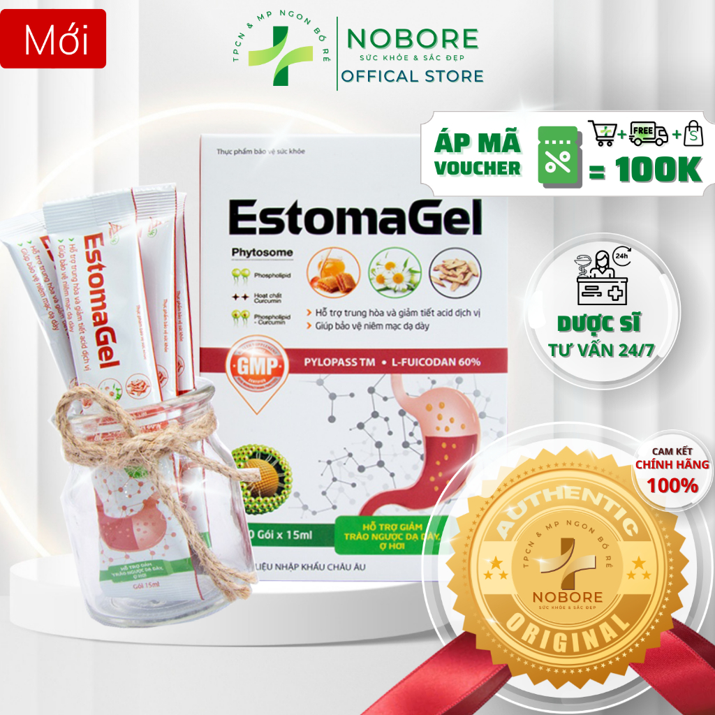 Gói Uống Giảm Nhanh Cơn Đau Dạ Dày, Tá Tràng, Bảo Vệ Dạ Dày - EstomaGel (Hộp 20 gói x15ml) | Cam Kết Chính Hãng [NOBORE]