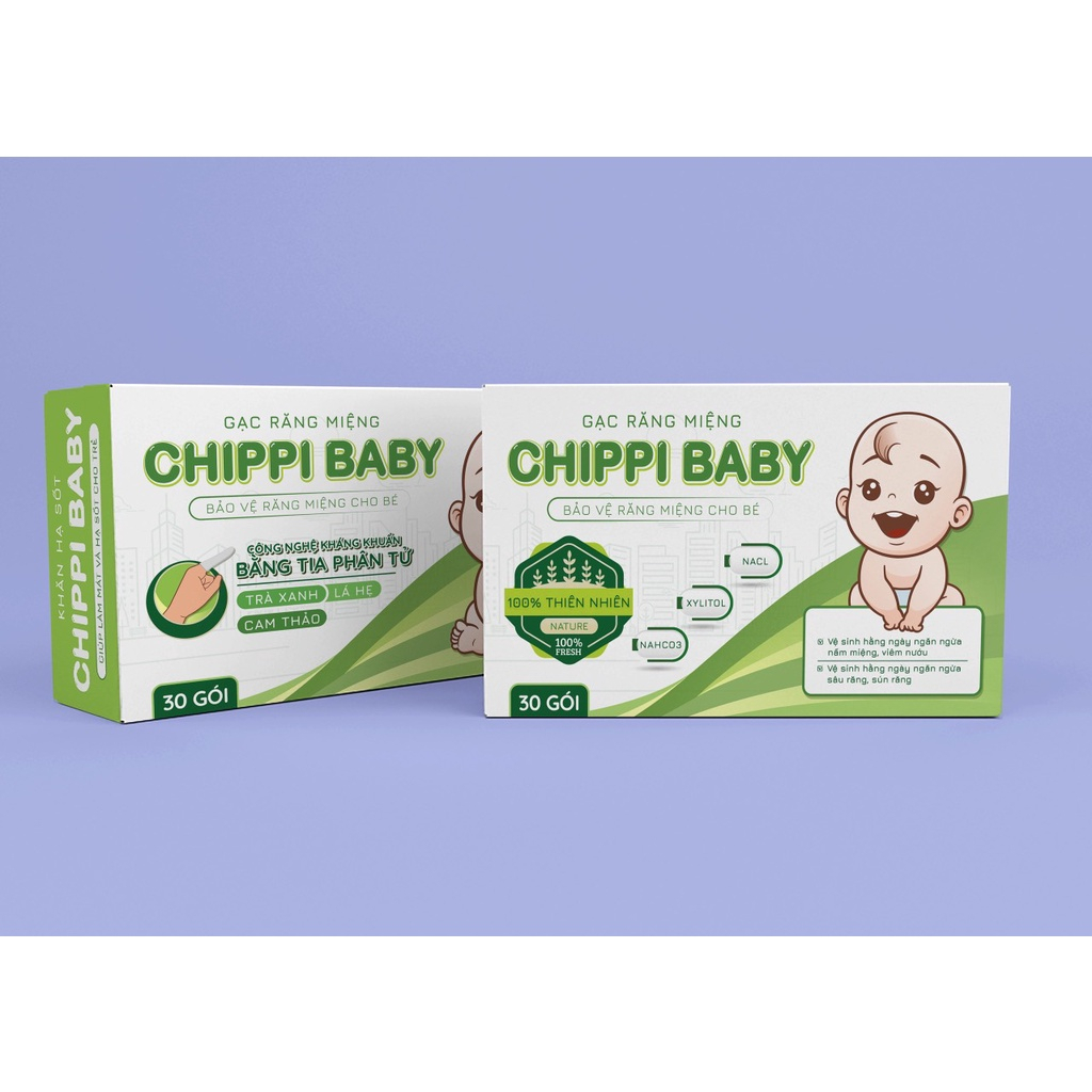 Gạc Răng Miệng Cho Bé Chippi Baby Hộp 30 Gói - Công Nghệ Kháng Khuẩn Tiên Tiến Ngăn Ngừa Sâu Răng Sún Răng