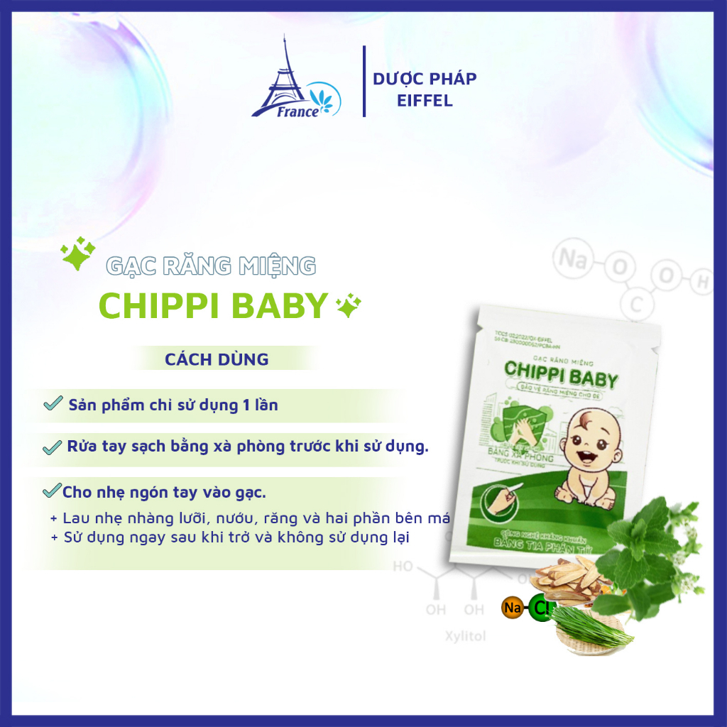Gạc Răng Miệng Cho Bé Chippi Baby Hộp 30 Gói - Công Nghệ Kháng Khuẩn Tiên Tiến Ngăn Ngừa Sâu Răng Sún Răng