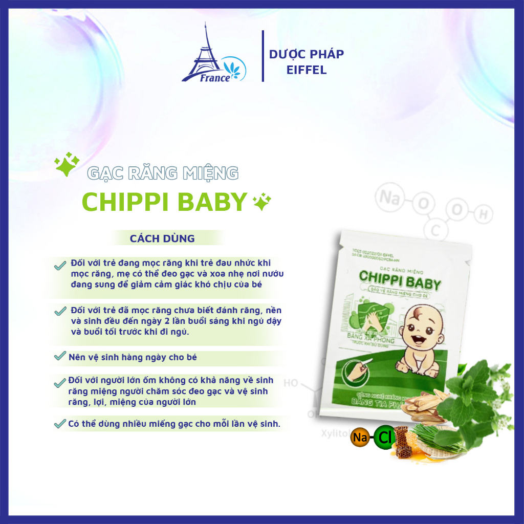 Gạc Răng Miệng Cho Bé Chippi Baby Hộp 30 Gói - Công Nghệ Kháng Khuẩn Tiên Tiến Ngăn Ngừa Sâu Răng Sún Răng