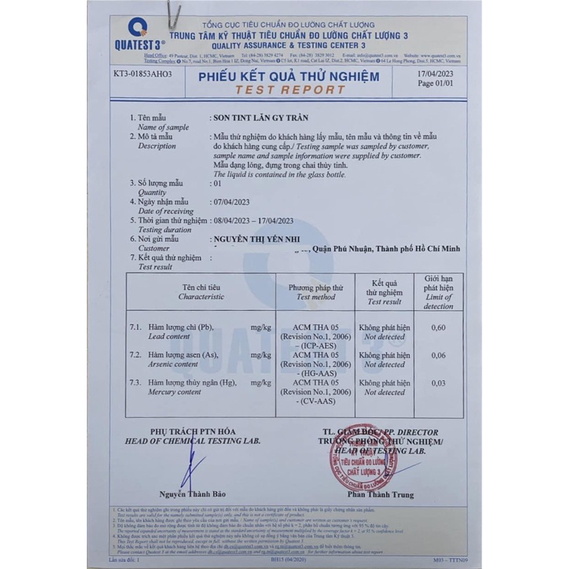 Son Tint Bi Lăn Gy Trần