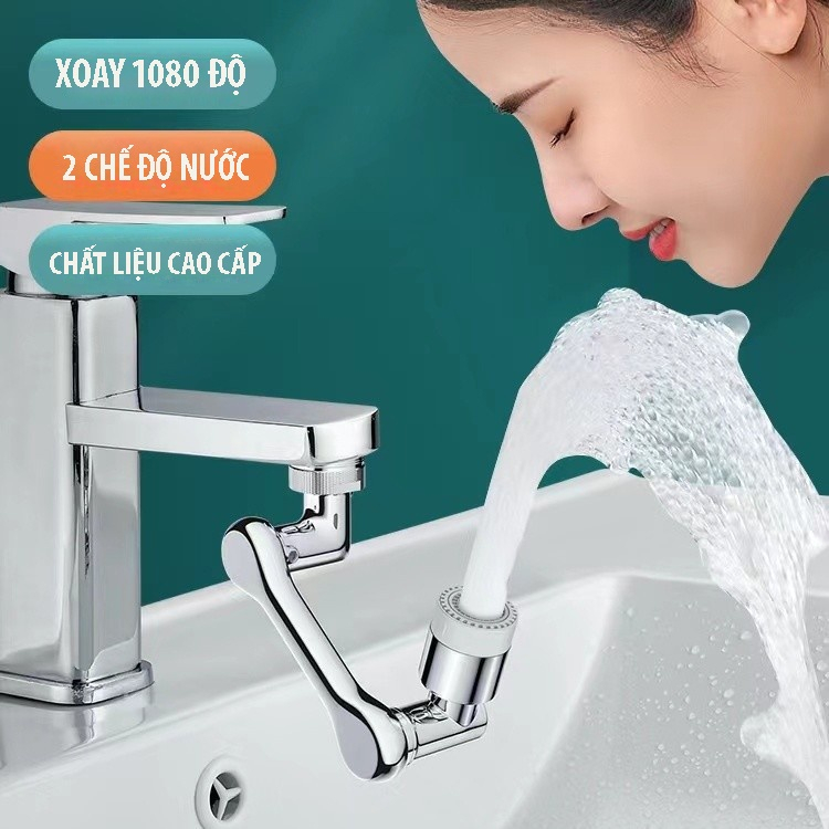 Đầu nối vòi nước thông minh xoay 1080 độ, tăng áp vòi ửa dùng để lắp chậu rửa inox 304 cao cấp 2 chế độ nước