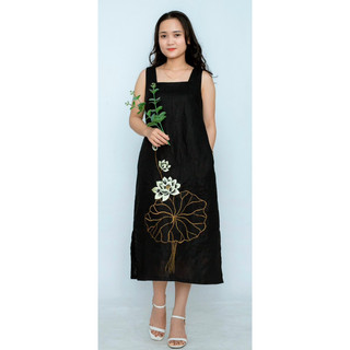 Đầm Linen tưng premium thêu sen