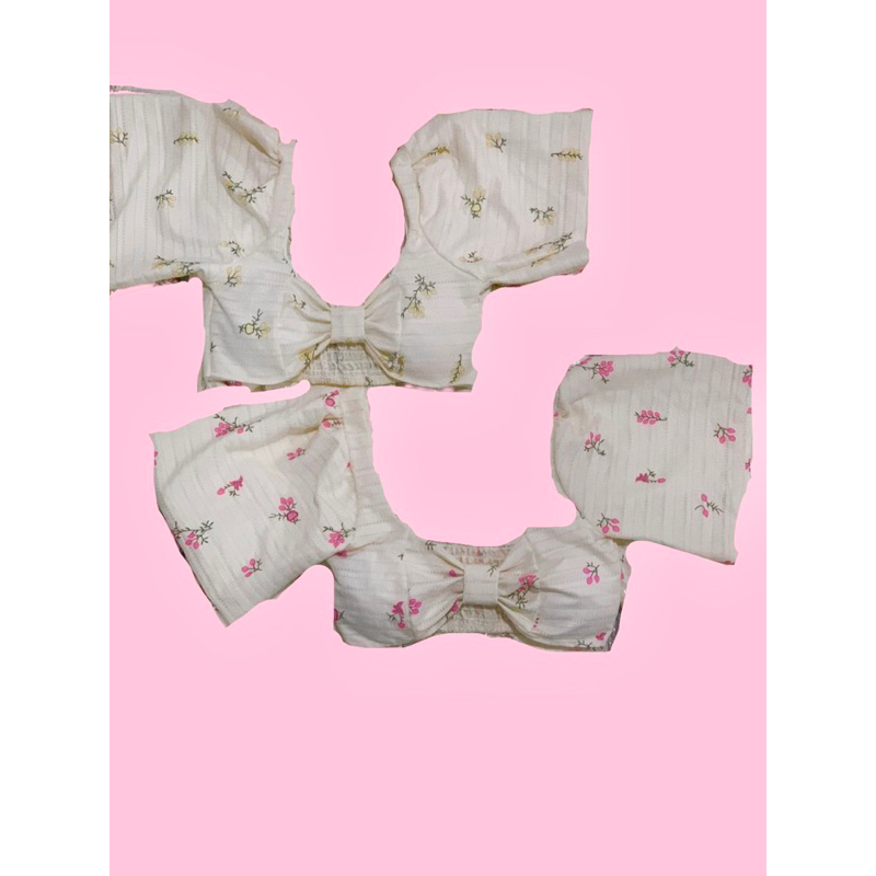 Áo Kiểu Cúp Nơ Ngực Croptop Tay Phồng Lưng Nhún