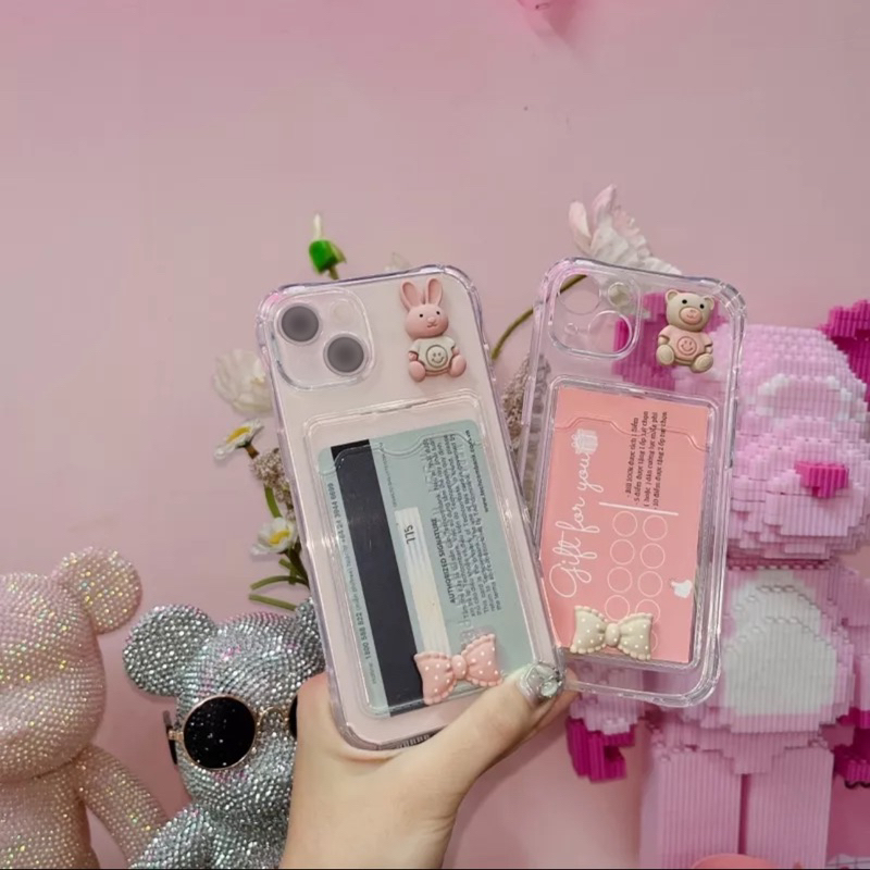 Ốp lưng ví ip đựng thẻ - ảnh kèm hoạ tiết hình gấu và thỏ dành cho ip