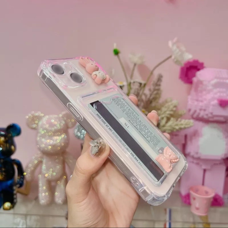 Ốp lưng ví ip đựng thẻ - ảnh kèm hoạ tiết hình gấu và thỏ dành cho ip