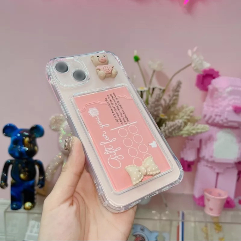 Ốp lưng ví ip đựng thẻ - ảnh kèm hoạ tiết hình gấu và thỏ dành cho ip