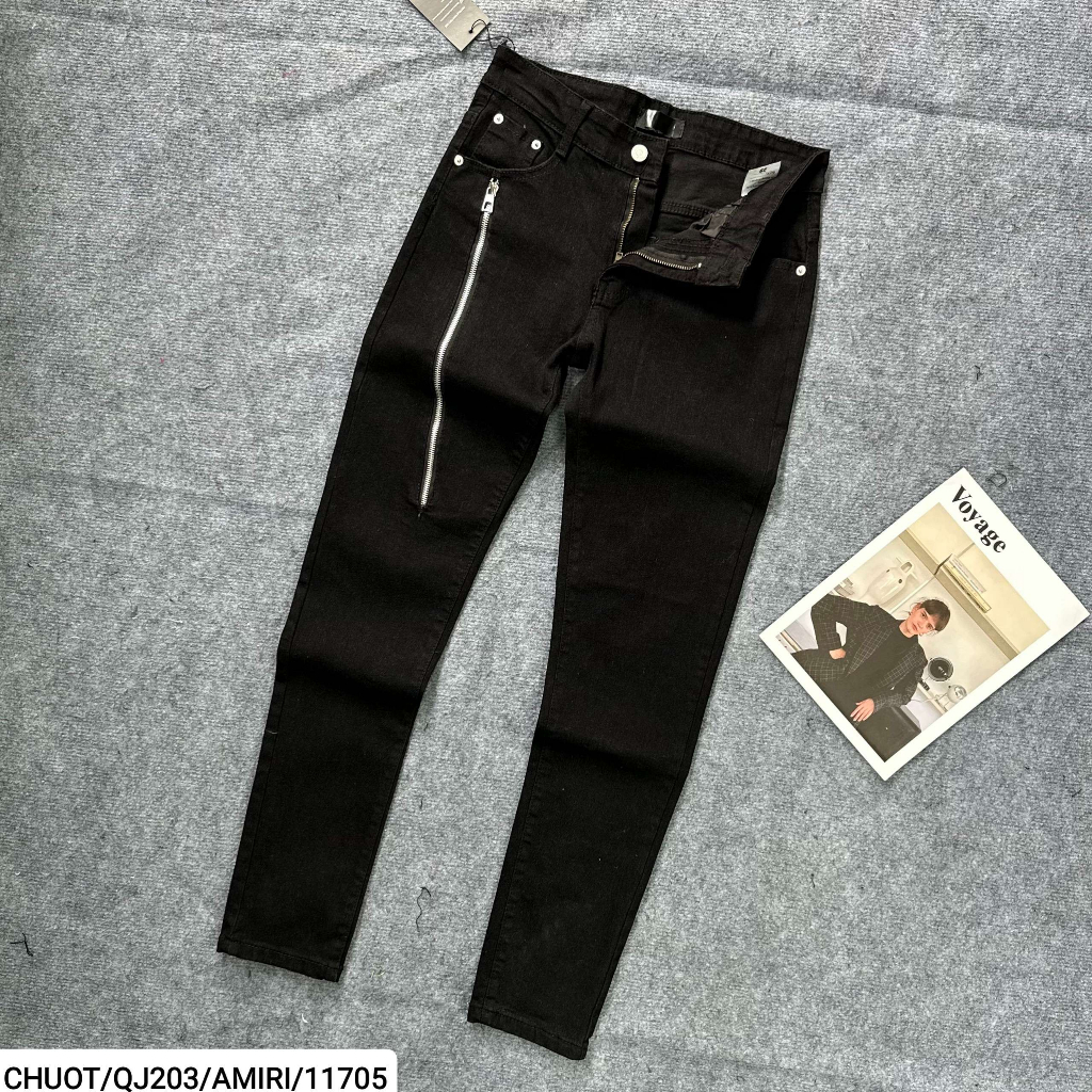 Quần jeans nam Amiri QJ203 Xanh đậm khóa đùi,chất liệu dehim co giãn 4 chiều,form slimfit,Size 28/32.