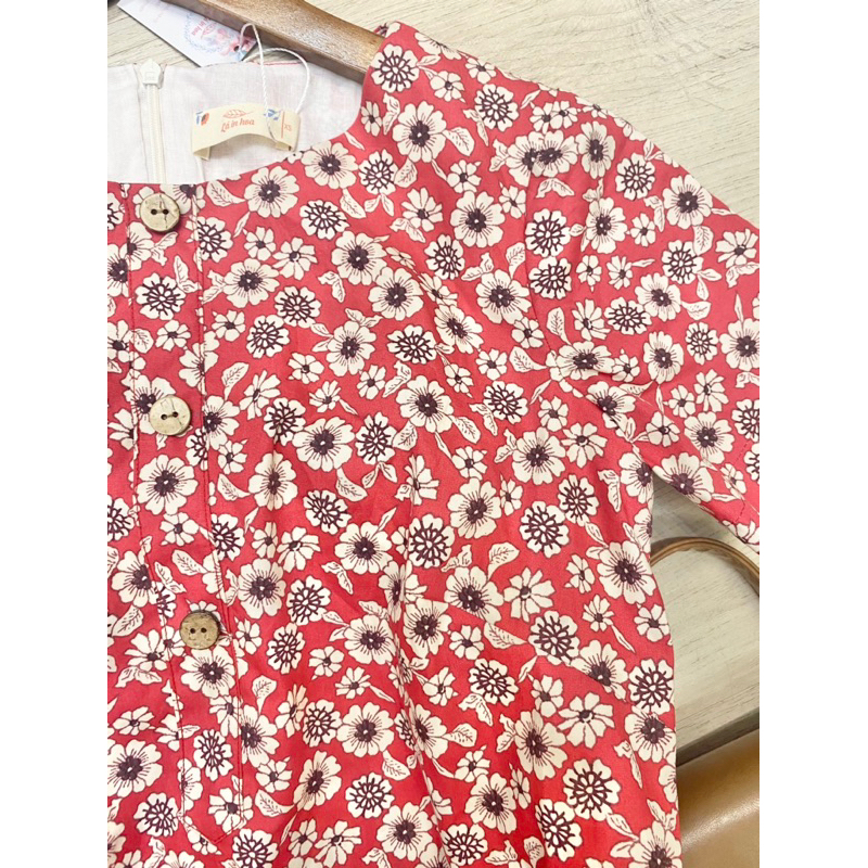 Váy Suông A Hoa Đỏ Thô Mát LÁ IN HOA