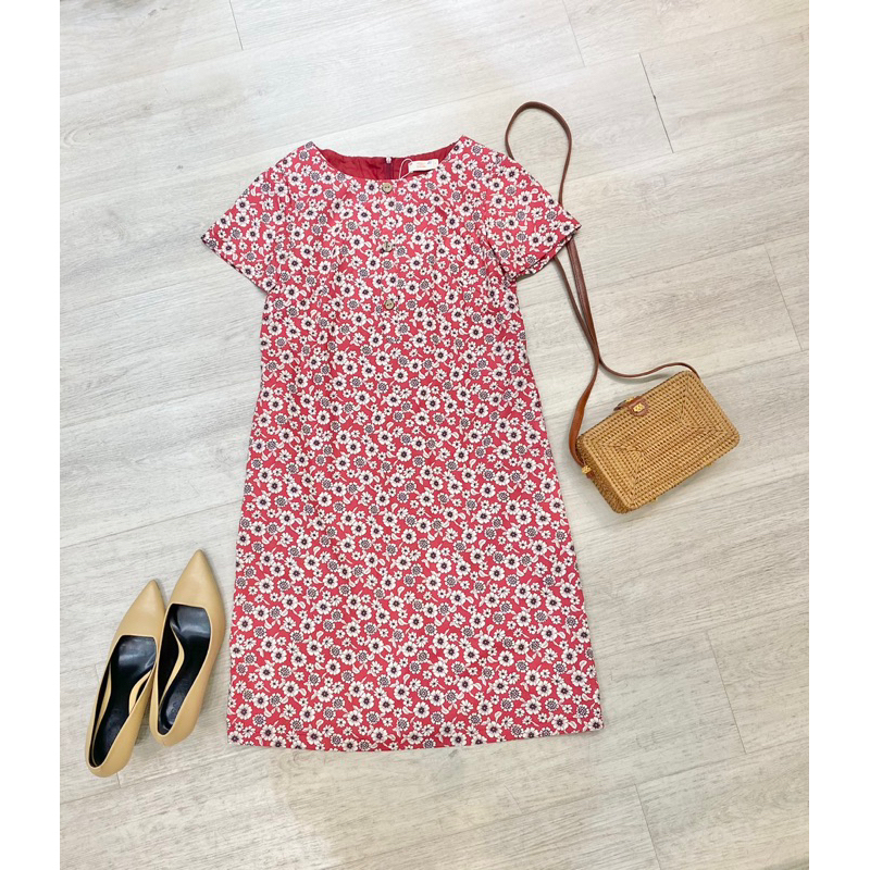 Váy Suông A Hoa Đỏ Thô Mát LÁ IN HOA