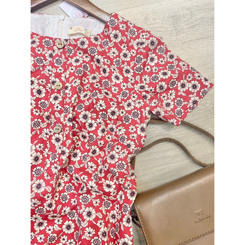 Váy Suông A Hoa Đỏ Thô Mát LÁ IN HOA