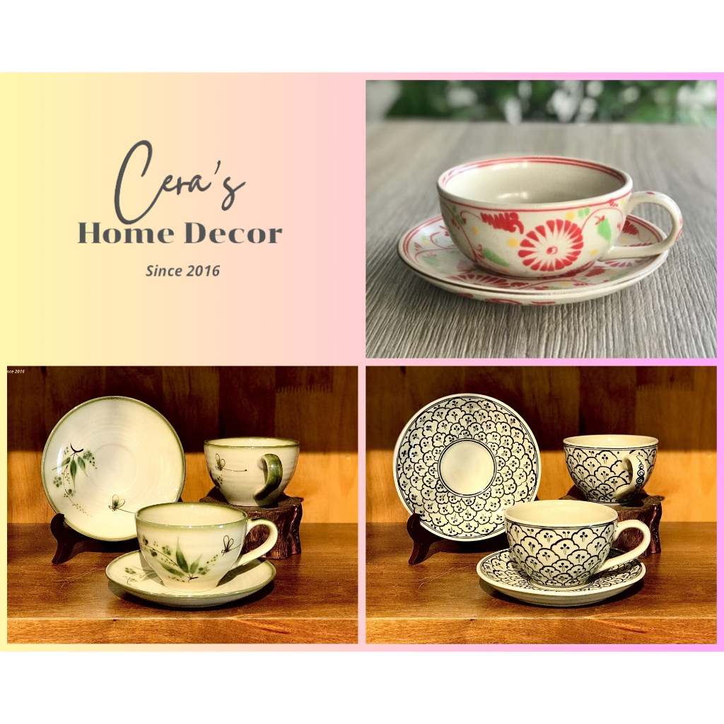 Tách Cà Phê Capuccino Kèm Đĩa Kê Gốm Bát Tràng Hoạ Tiết Vẽ Tay